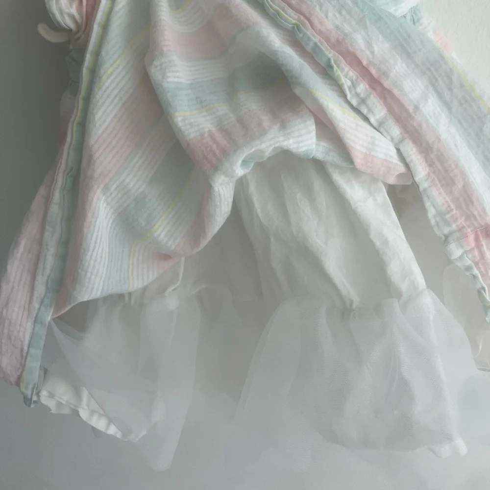 Janie & Jack pastel striped Easter /spring dress with bow & built in petticoat - Picture 5 of 6